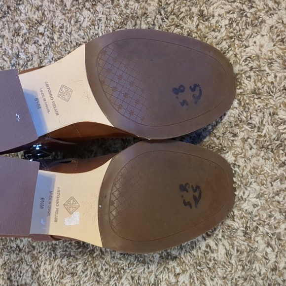 Antonio Melani Leather Tan Camel Ankle Boots Heeled Booties 8.5 Chunky Heel Zip - Picture 6 of 6